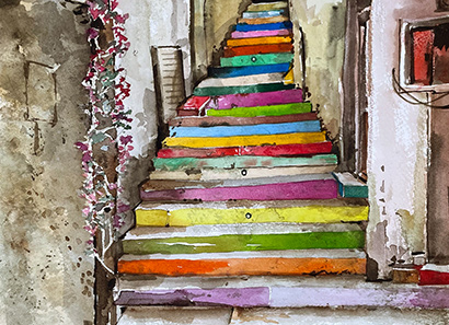 painting of colorful stairs