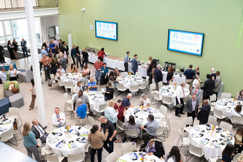 A wide shot of the event