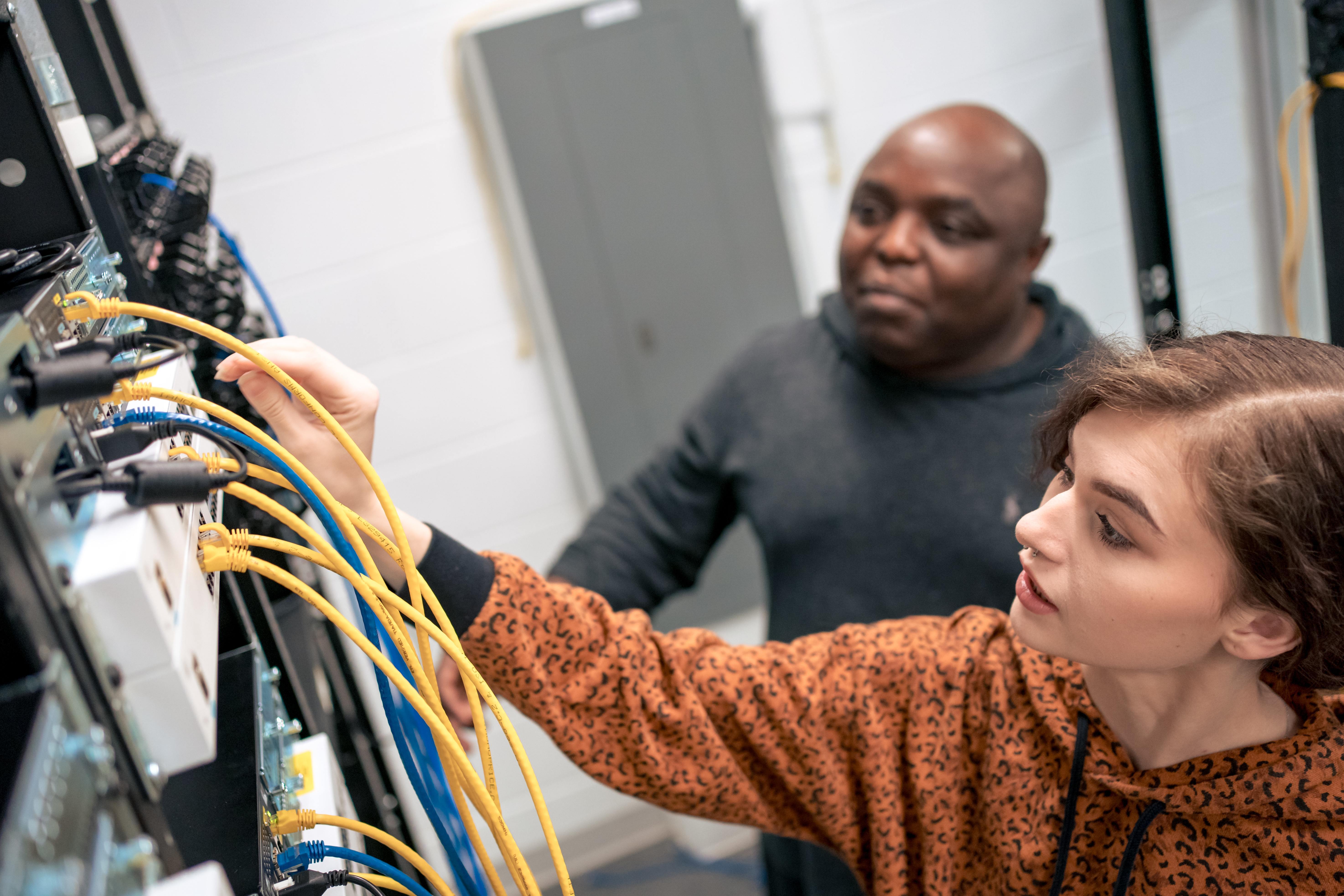 Students working with wires