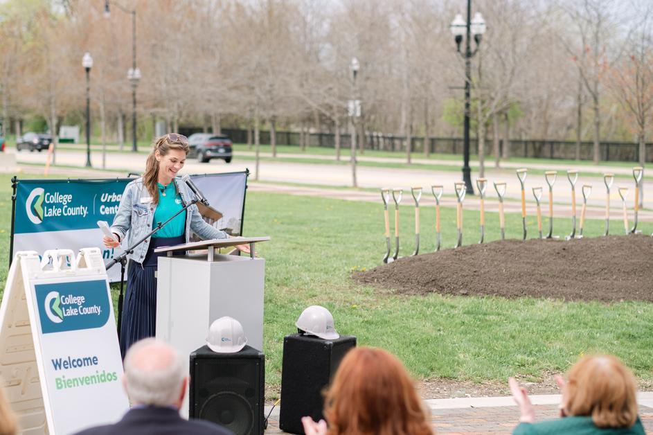 Eliza Fournier speaking at the groundbreaking