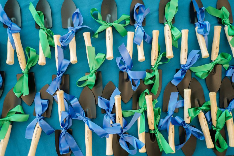 Garden tools given out during the groundbreaking