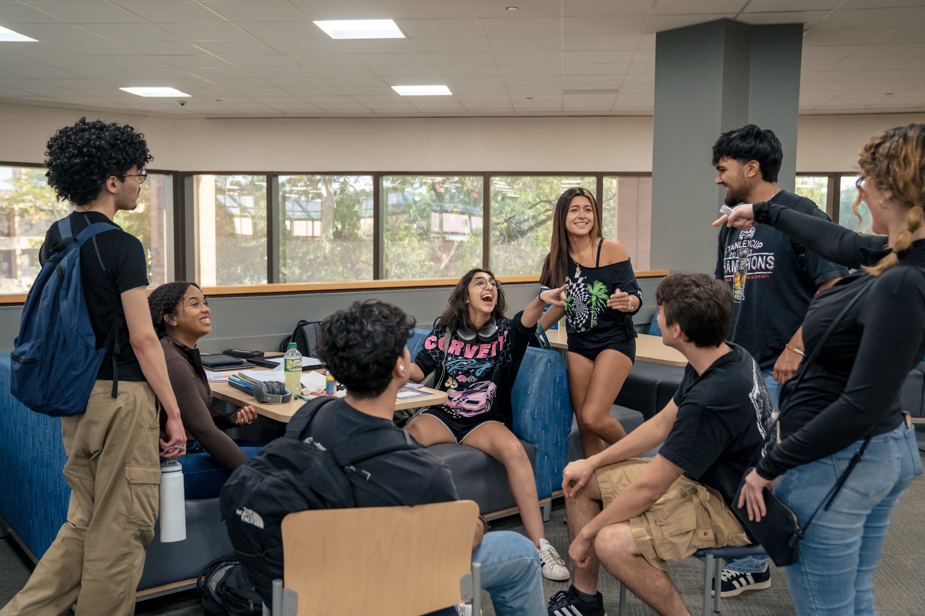 Students hanging out on campus