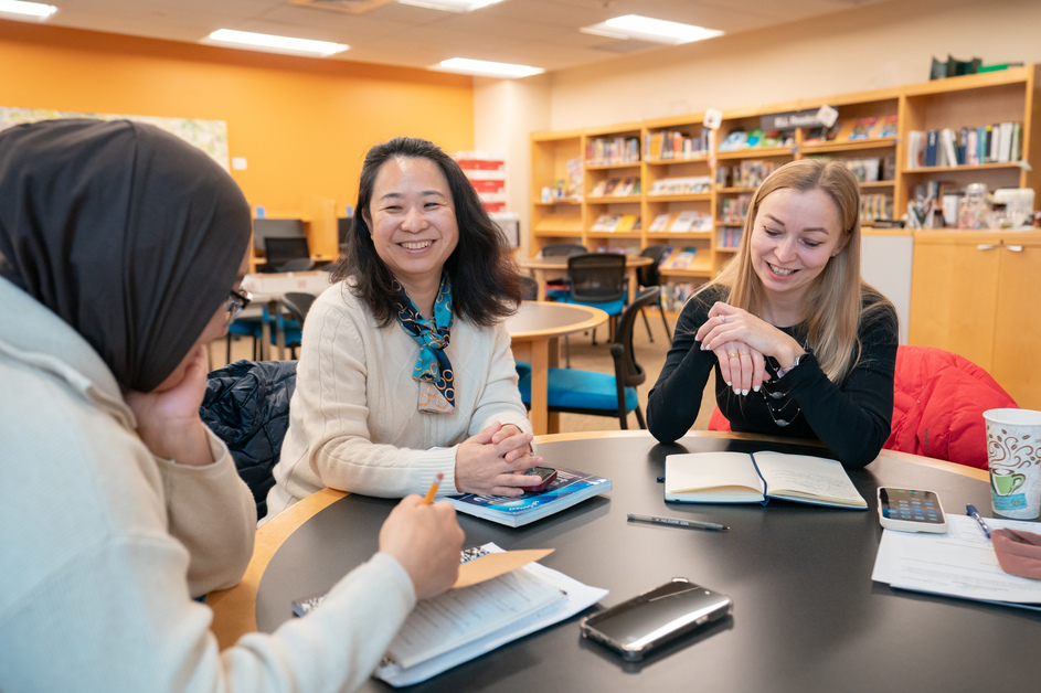 Students studying around a table