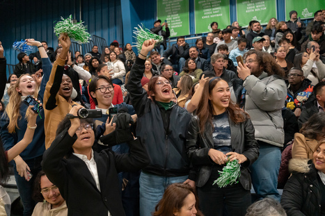 A family cheering
