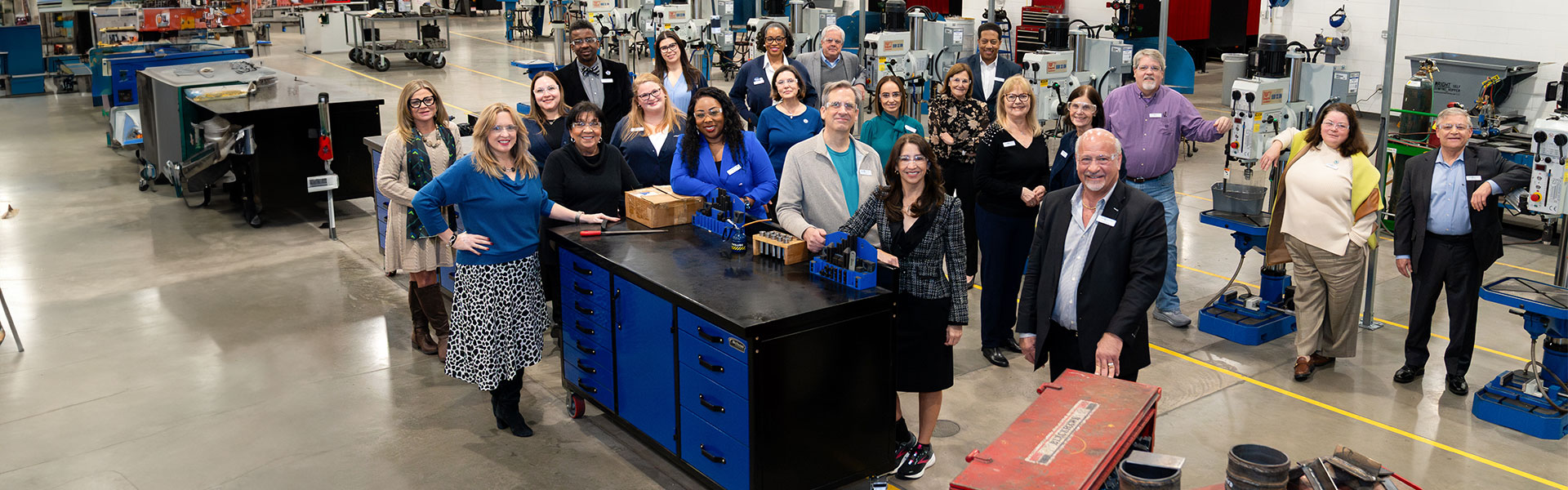 College of Lake County Foundation board members standing in the Advanced Technology Center