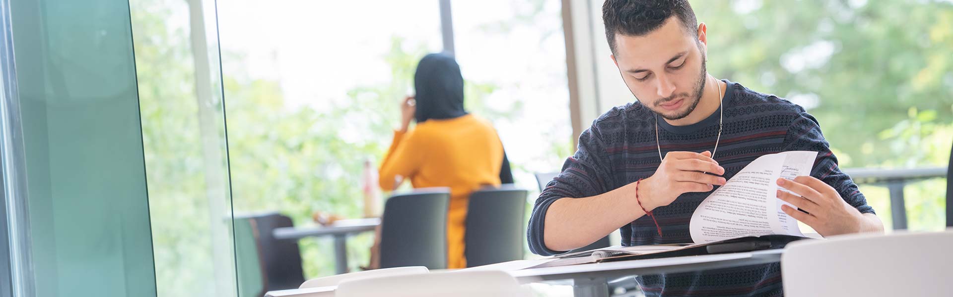 Student working at a table