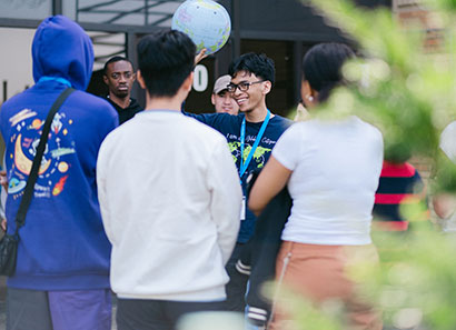 Students gathered for activity outdoors