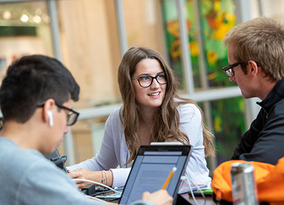 Students consulting on a writing project