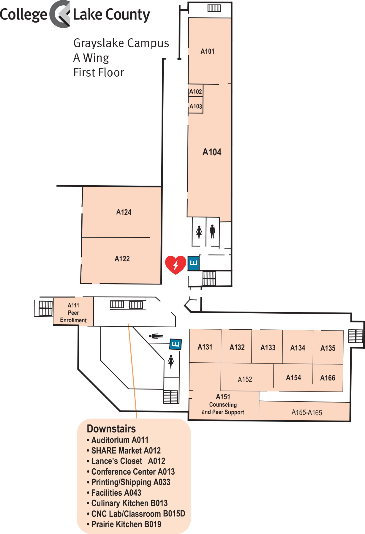 A Wing, 1st Floor, Grayslake Campus