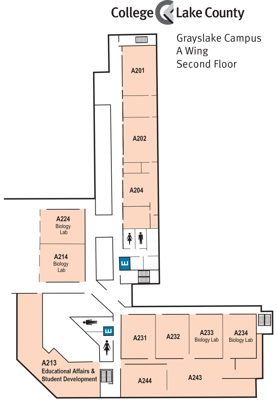 A Wing, Second Floor, Grayslake Campus