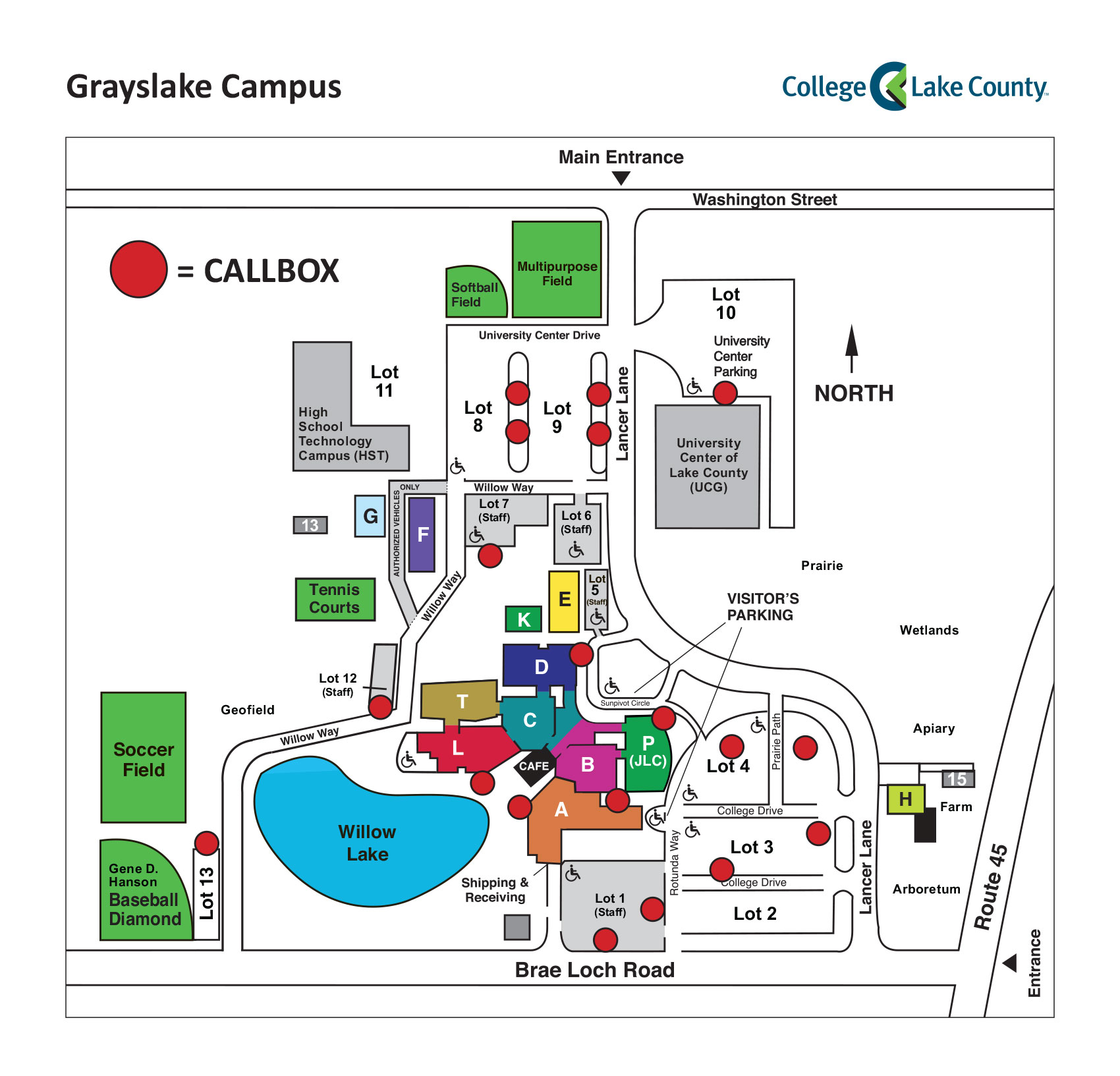 Emergency call box locations, Grayslake Campus