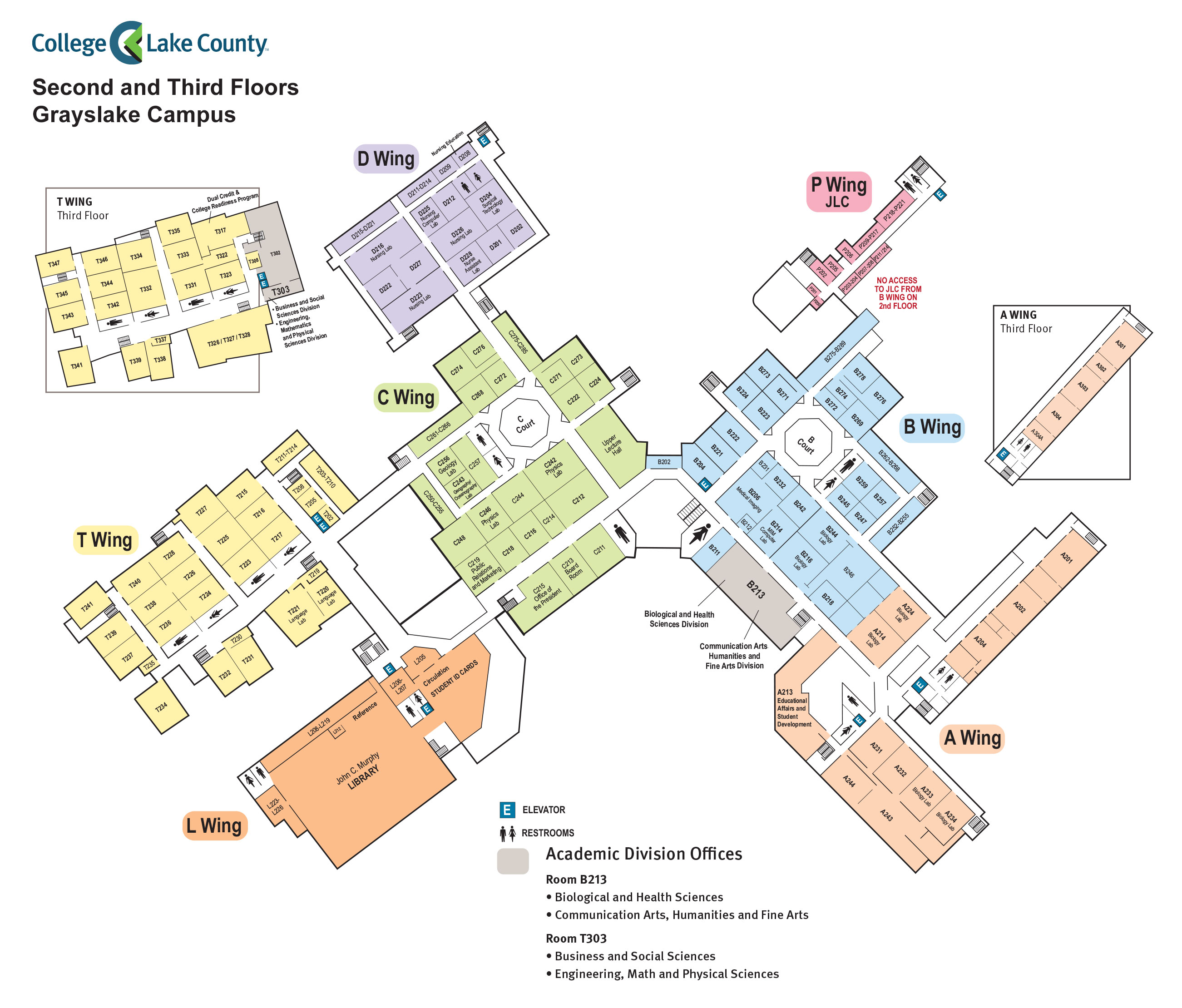 Grayslake Campus main building floor 2 and 3