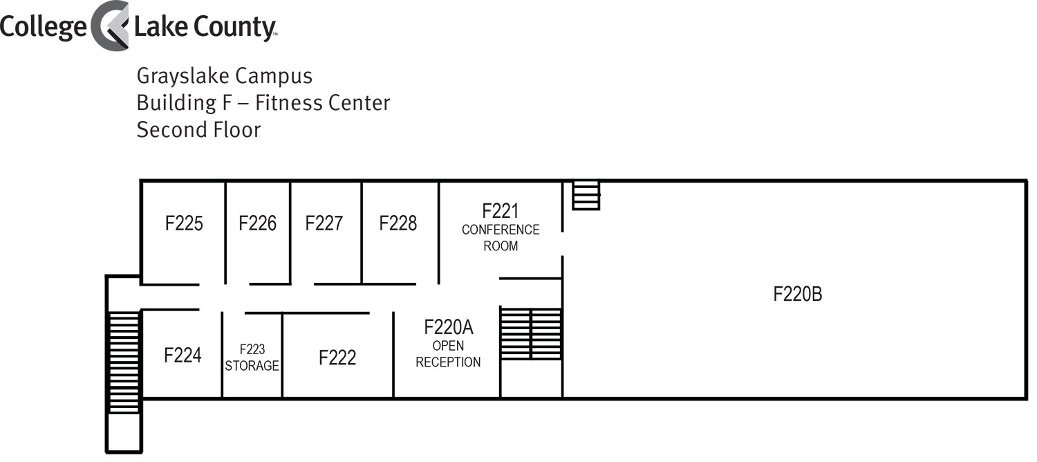 Floor plan of Building F, floor 2, Grayslake Campus
