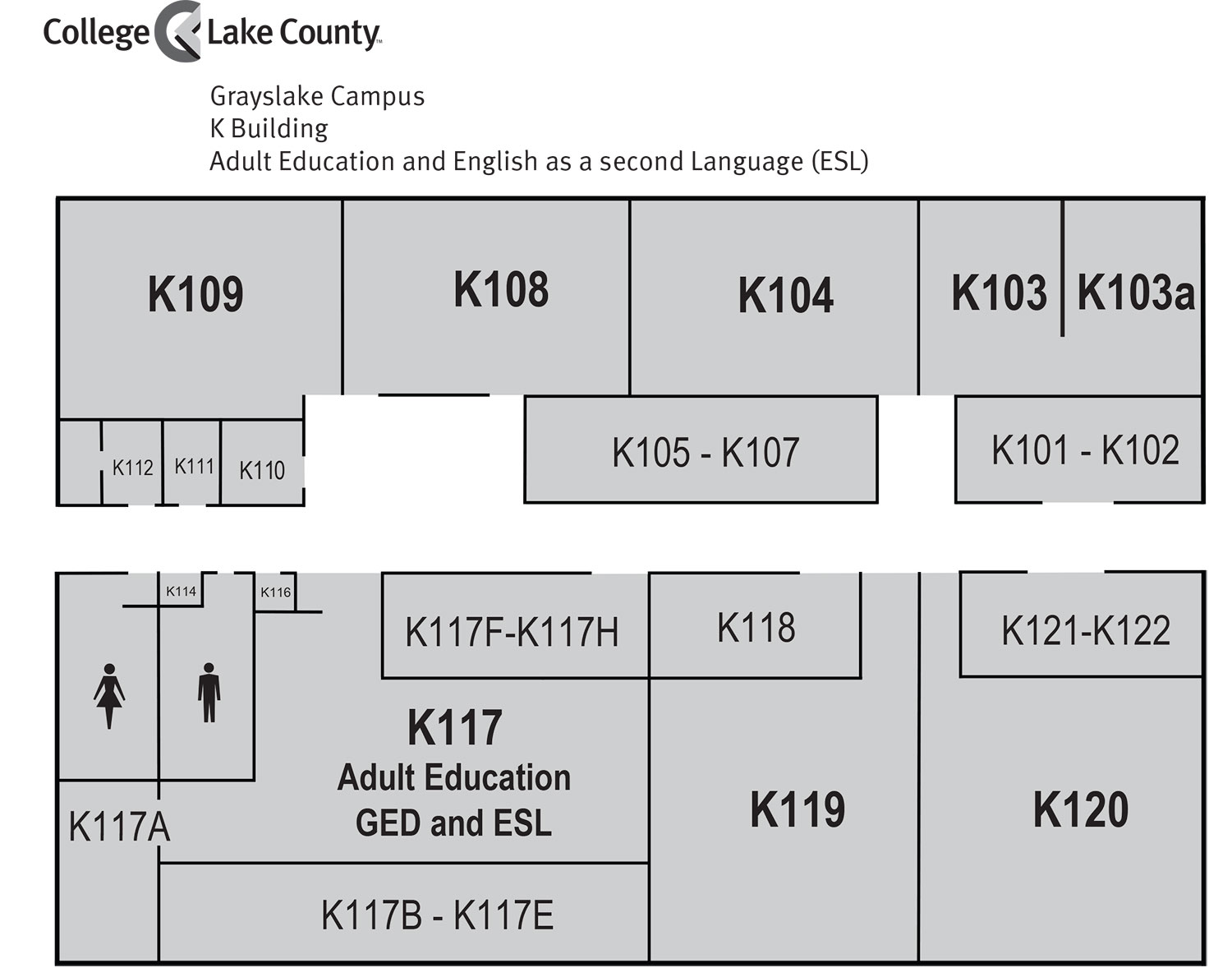Floor plan of K building, Grayslake Campus