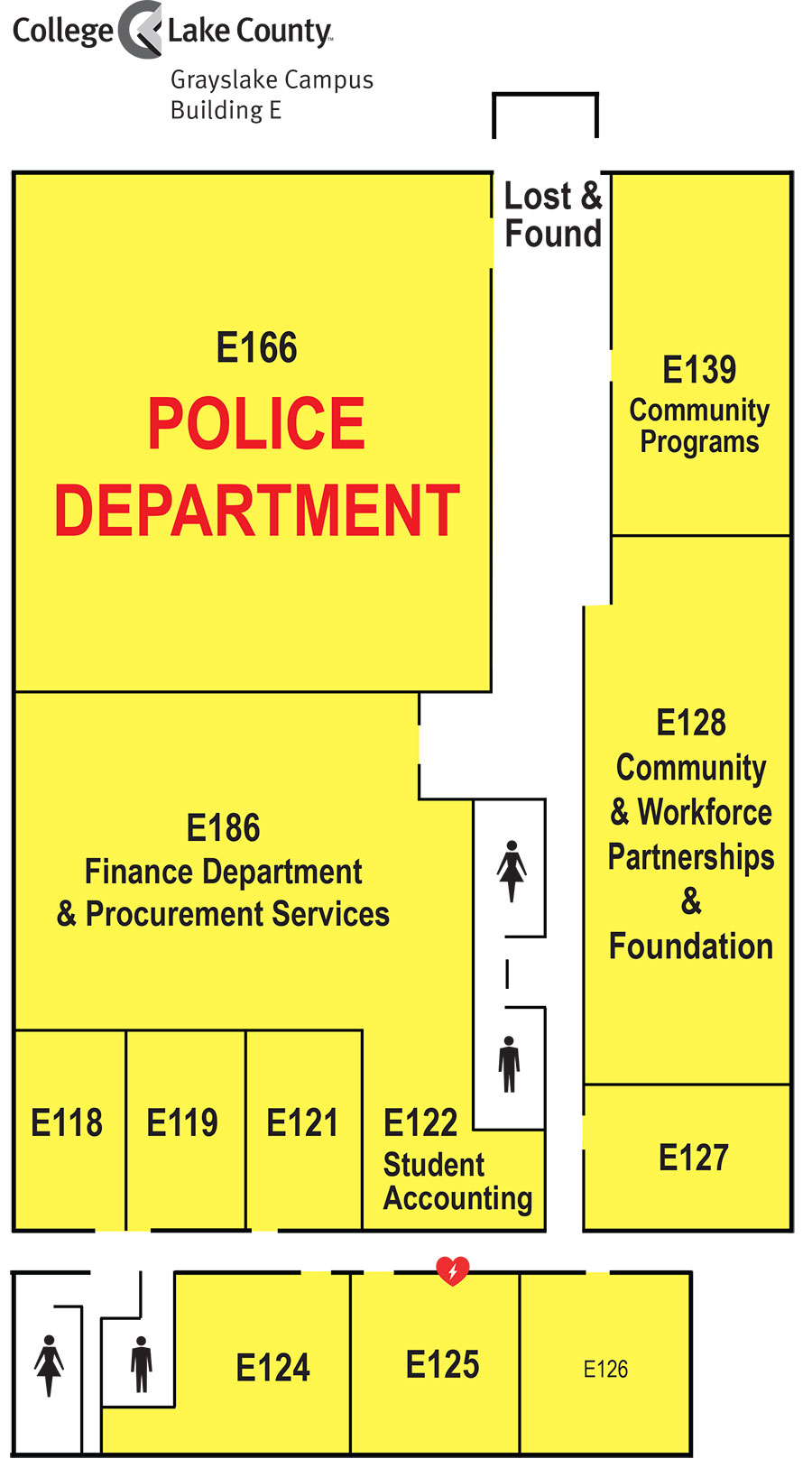 Floor plan of Building E, Grayslake Campus