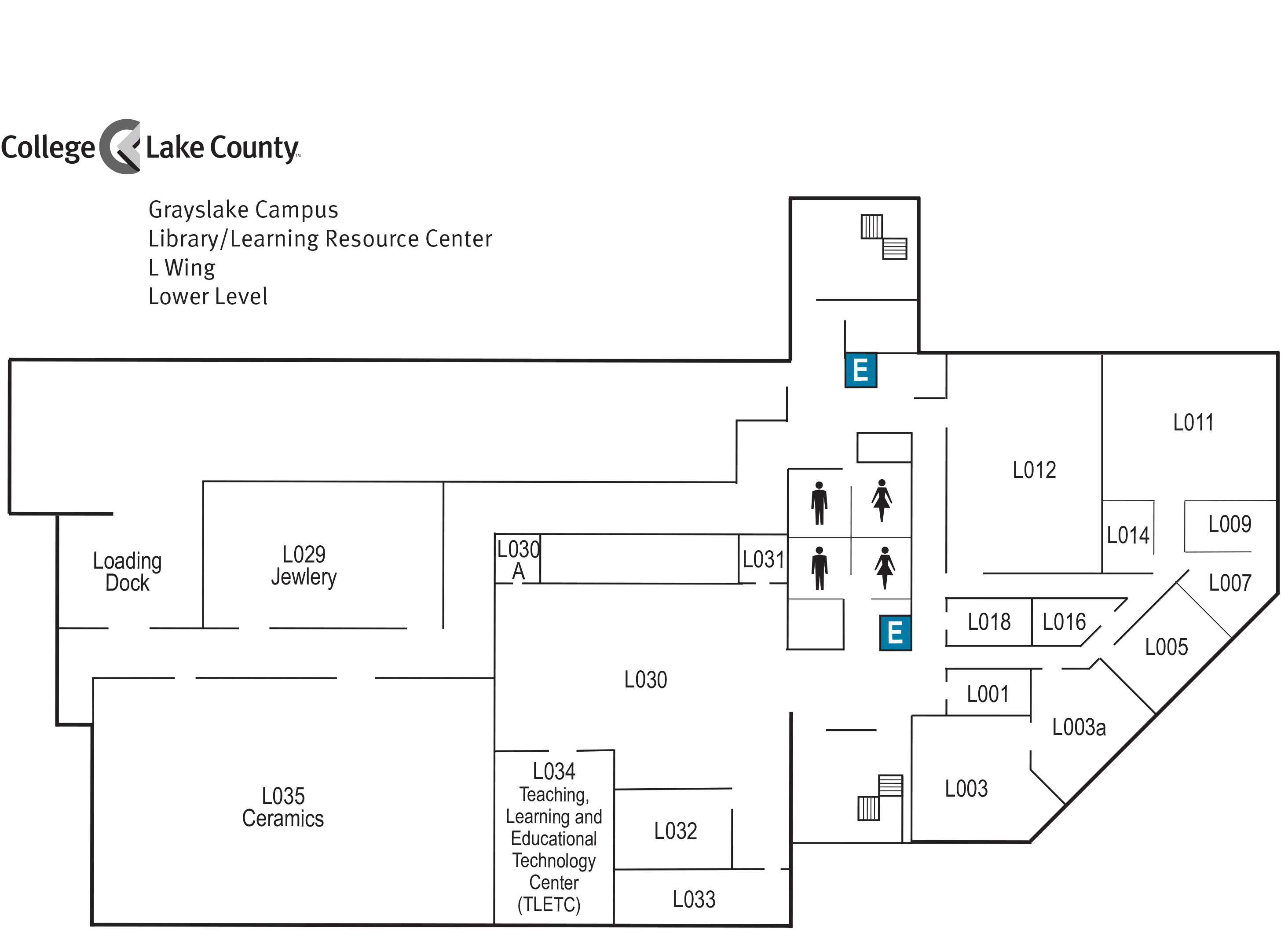 Map of lower level of L-Wing, Grayslake Campus