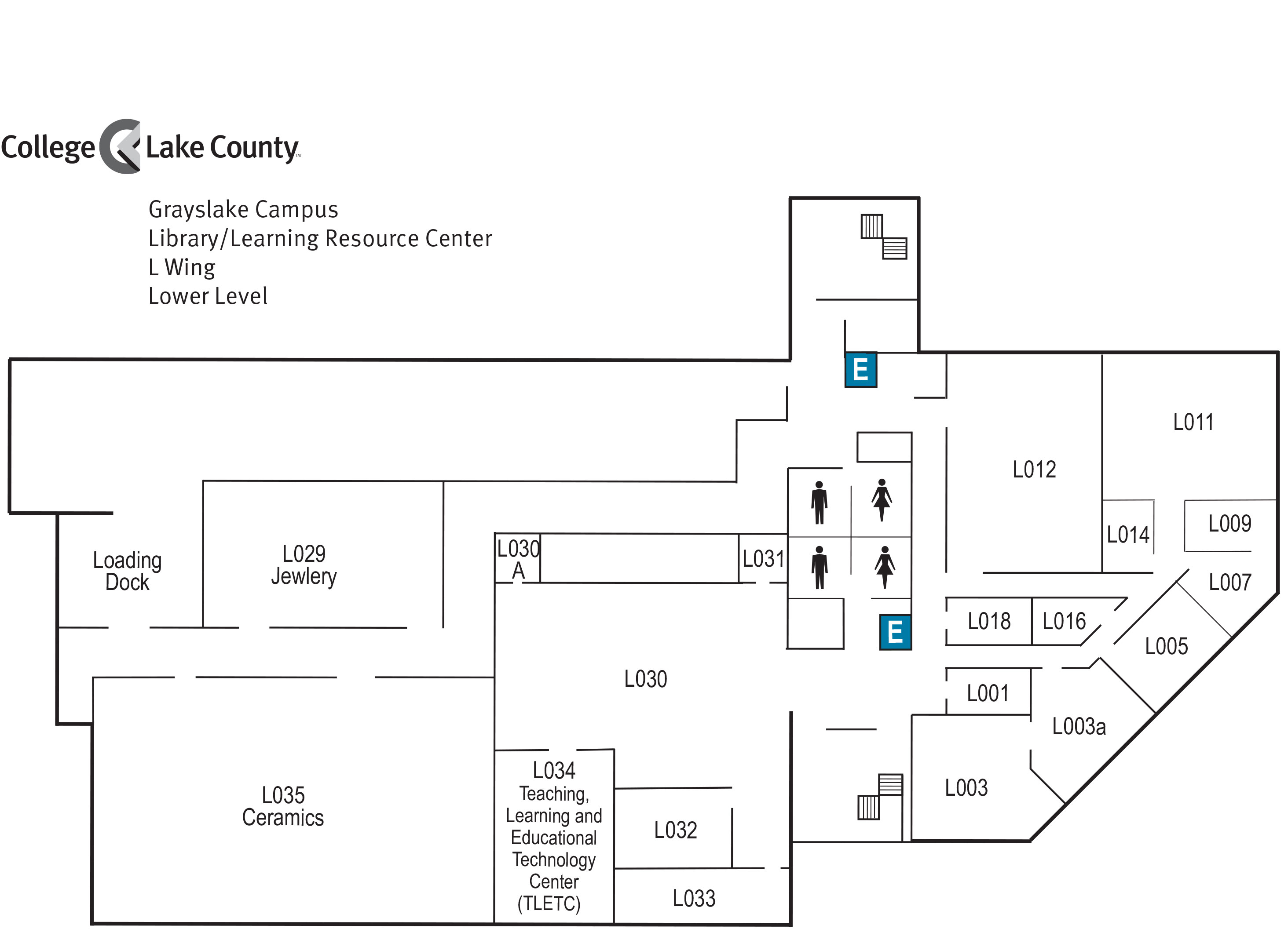 Map of lower level of L-Wing, Grayslake Campus