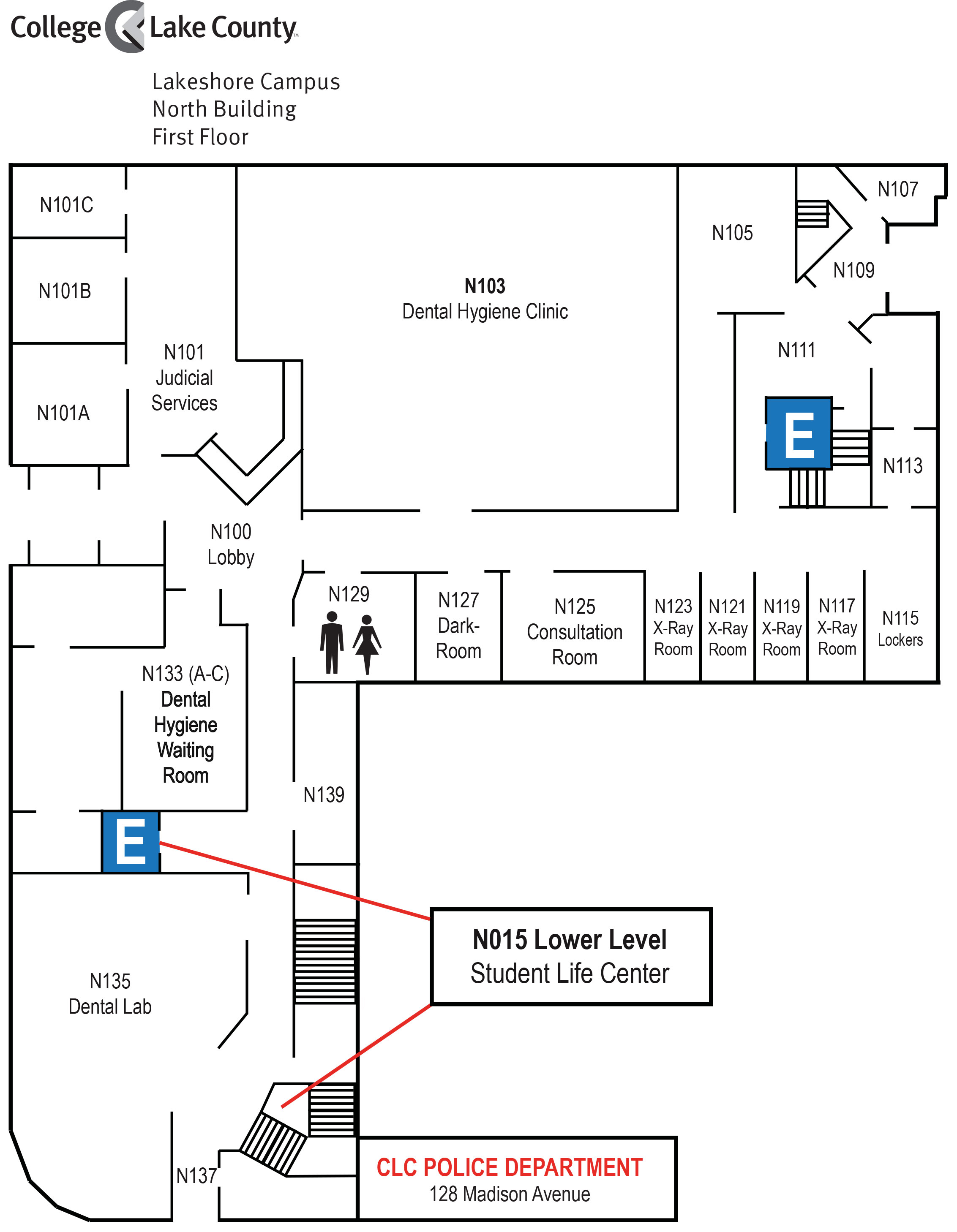 North Building: 111 North Genesee, First Floor, Lakeshore Campus, Waukegan