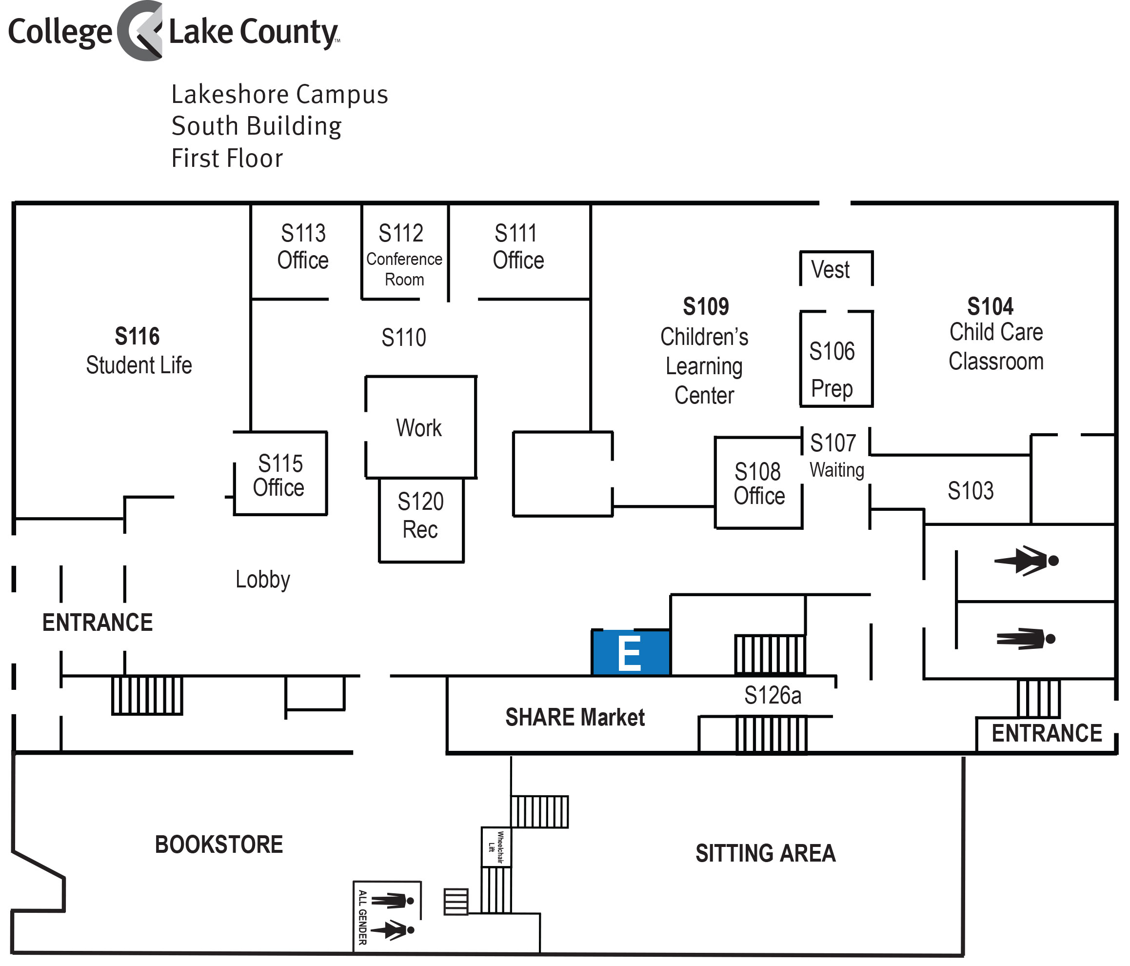South Building: 33 N. Genesee, First Floor, Lakeshore Campus, Waukegan