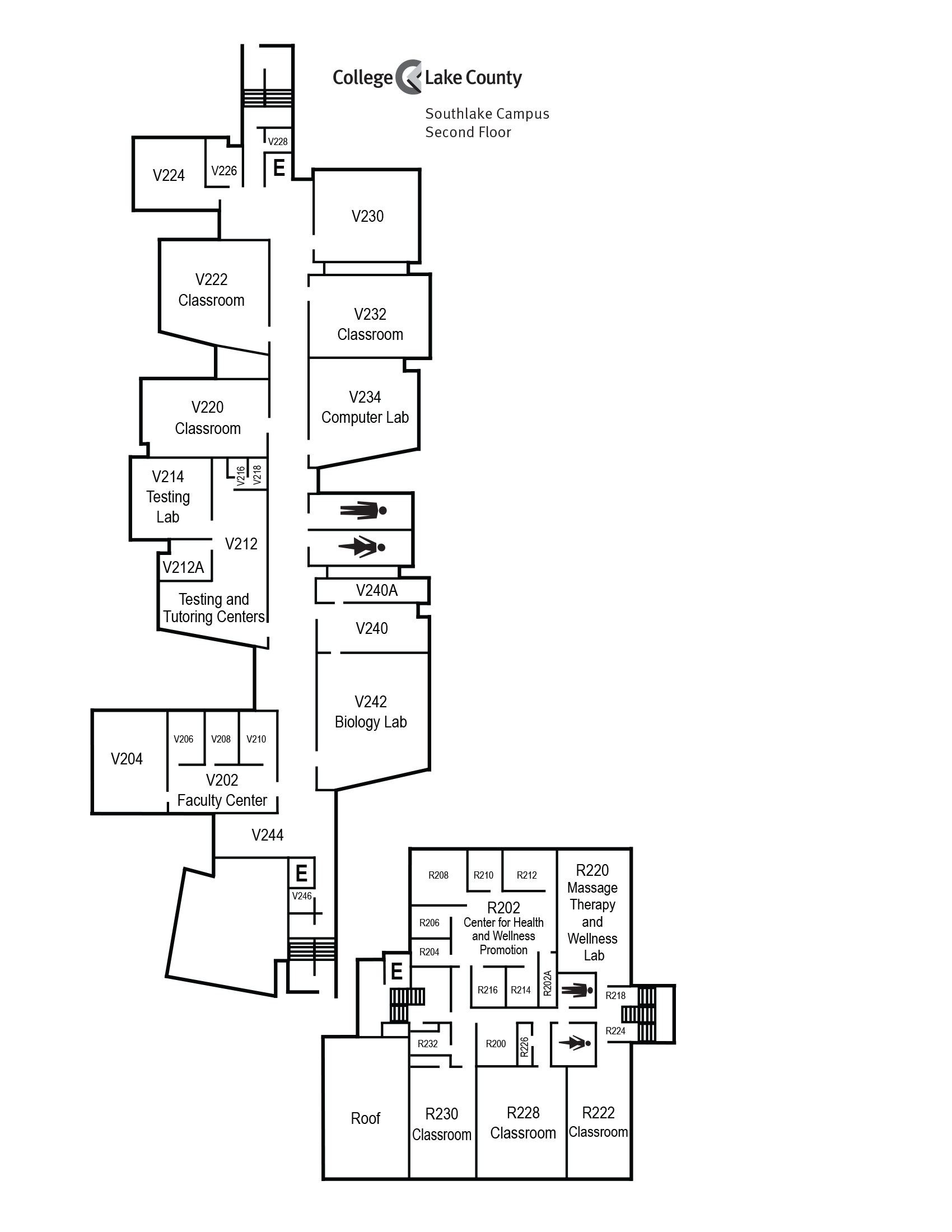 Second floor map of Southlake Campus, Vernon Hills, IL