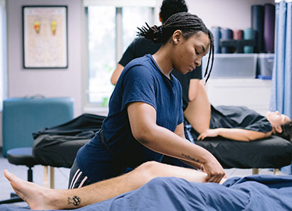 Student practicing massage techniques at the Massage Therapy Clinic, Southlake Campus