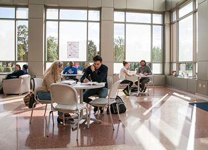 The atrium is a favorite study space at Southlake Campus