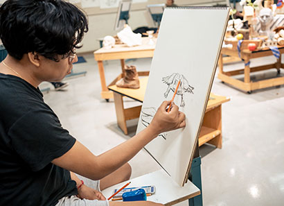Art student drawing a frog