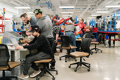 Students in the automation, robotics and mechatronics lab