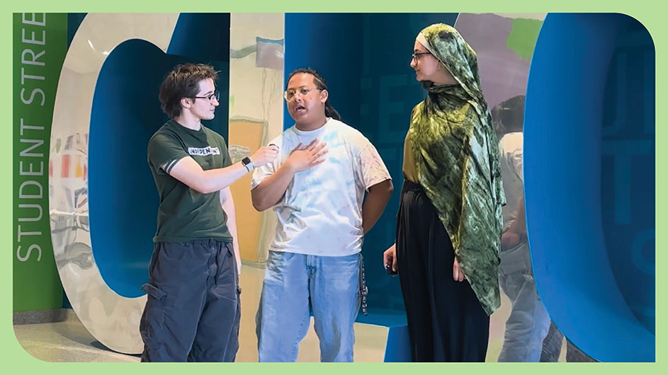 Students interviewing a fellow student