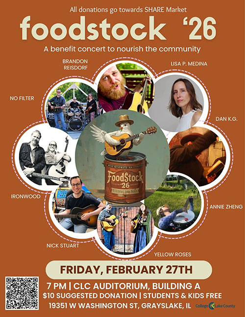 A poster of musical acts playing at Foodstock 2026