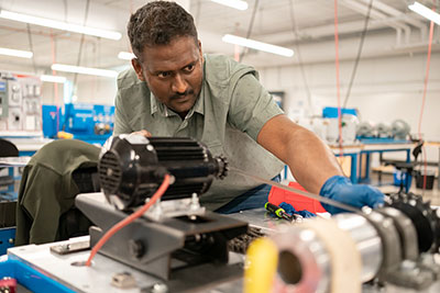 Student training on machinery