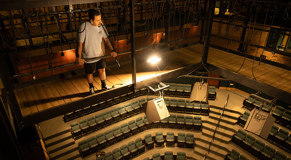 Nestor Munoz in the James Lumber Center for the Performing Arts