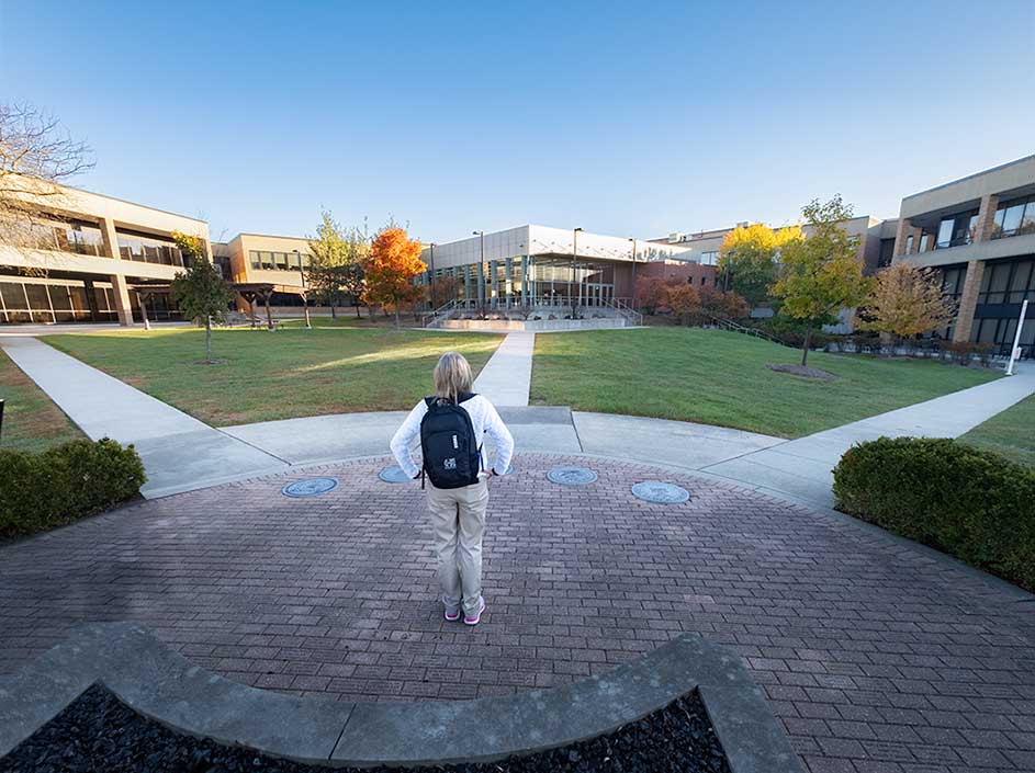 Adult student standing at a crossroads of possible pathways