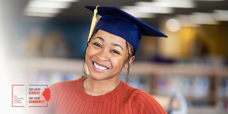 community college student with mortar board cap