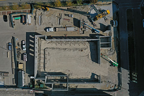 Aerial view of new Urban Farm Center being built Sept. 2025