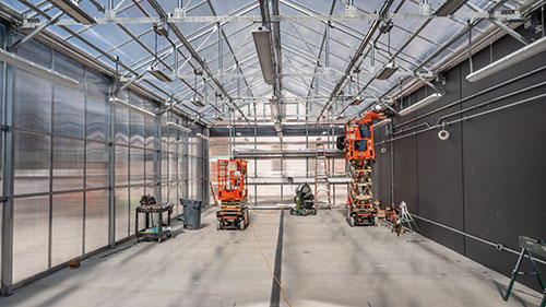 Interior of greenhouse during construction